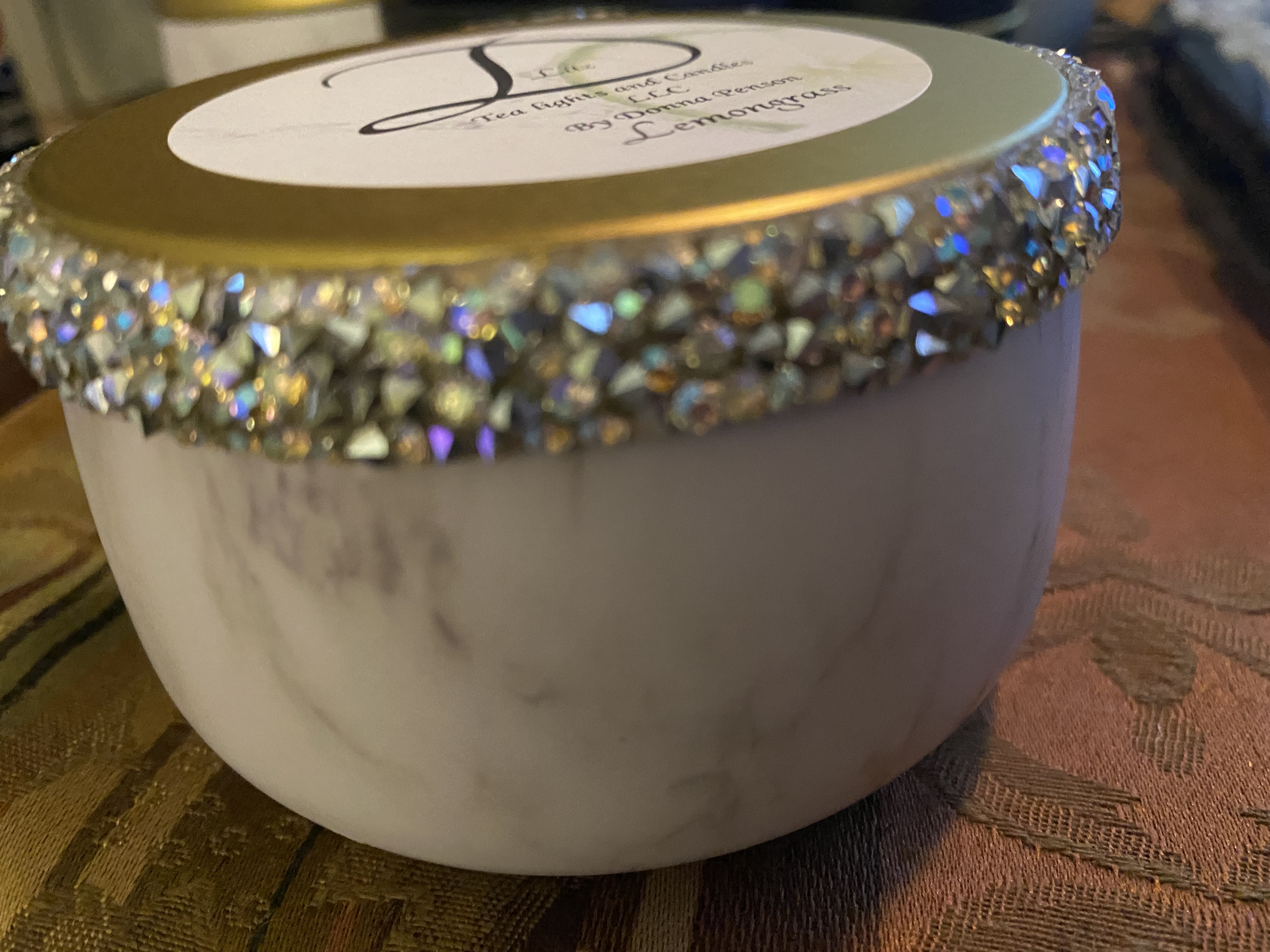 8oz marble tin with bling added $25